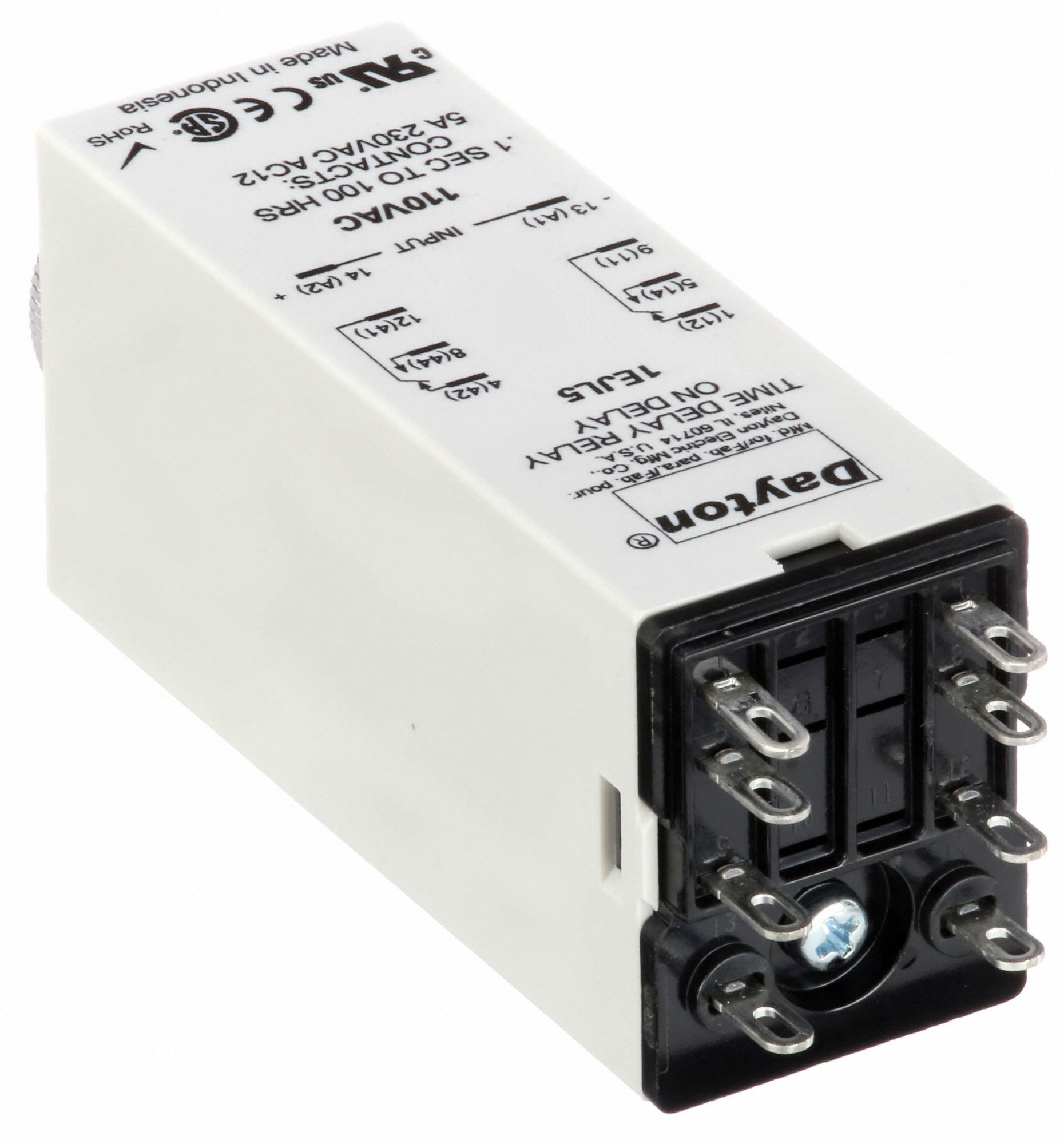 DAYTON Single Function Timing Relay, 120V AC, 5A 240V, 8 Pins, DPDT