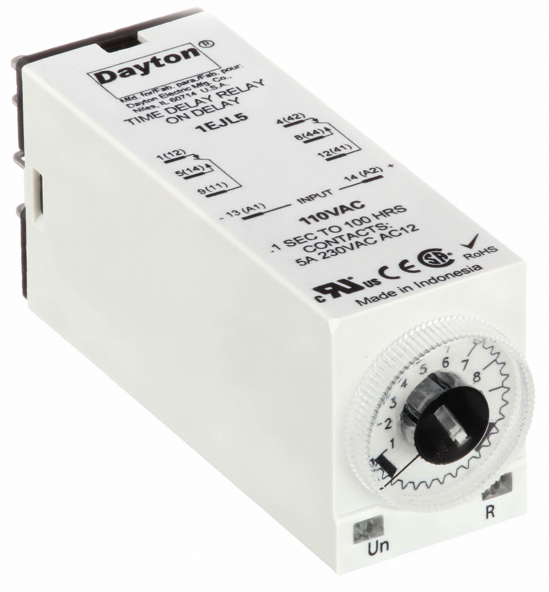 Dayton Single Function Timing Relay 120v Ac 5a 240v 8 Pins Dpdt 1ejl51ejl5 Grainger