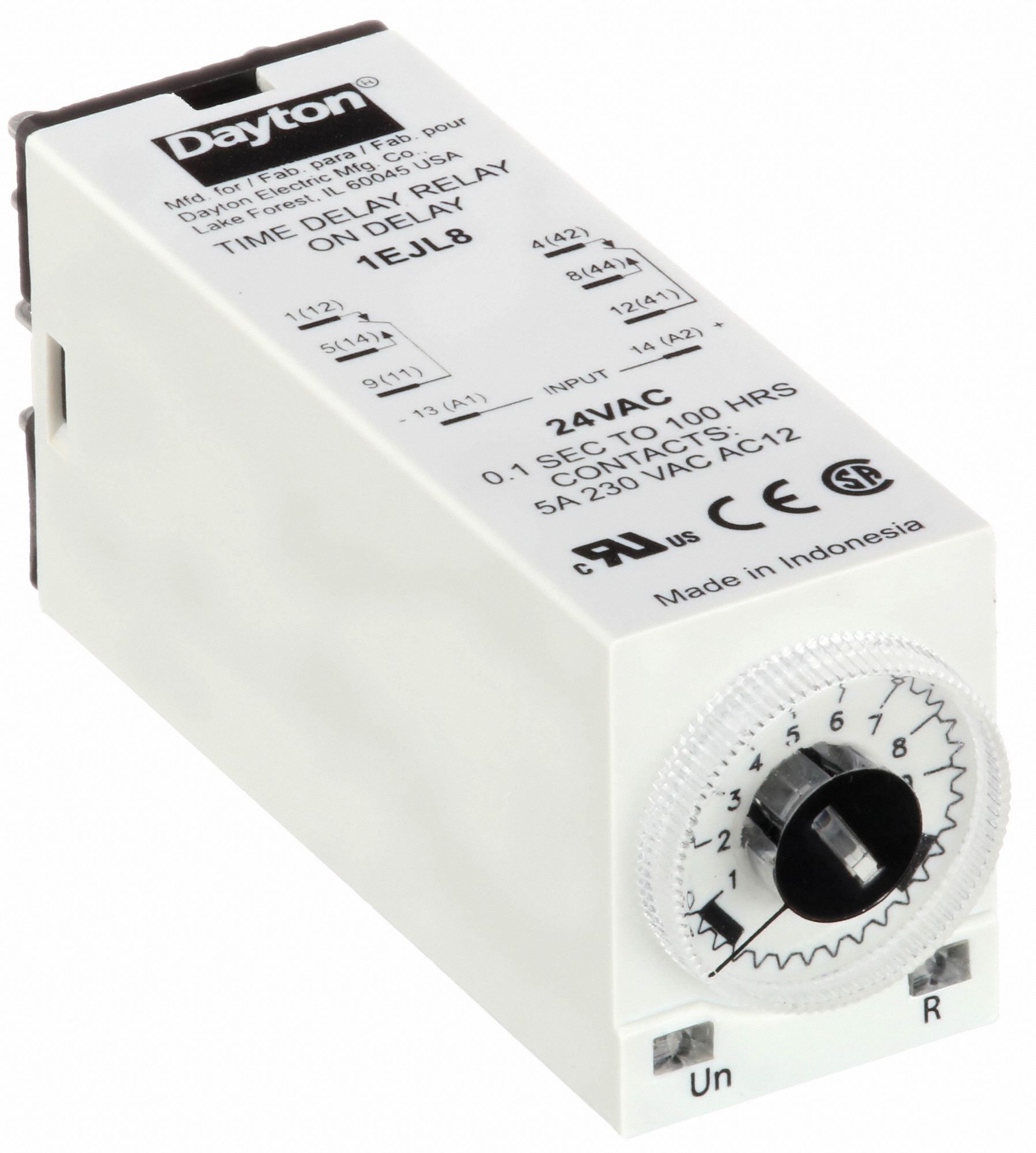 DAYTON Single Function Time Delay Relay 8 Pins Relay, Rotary Knob, 24V AC, Socket, Plug In