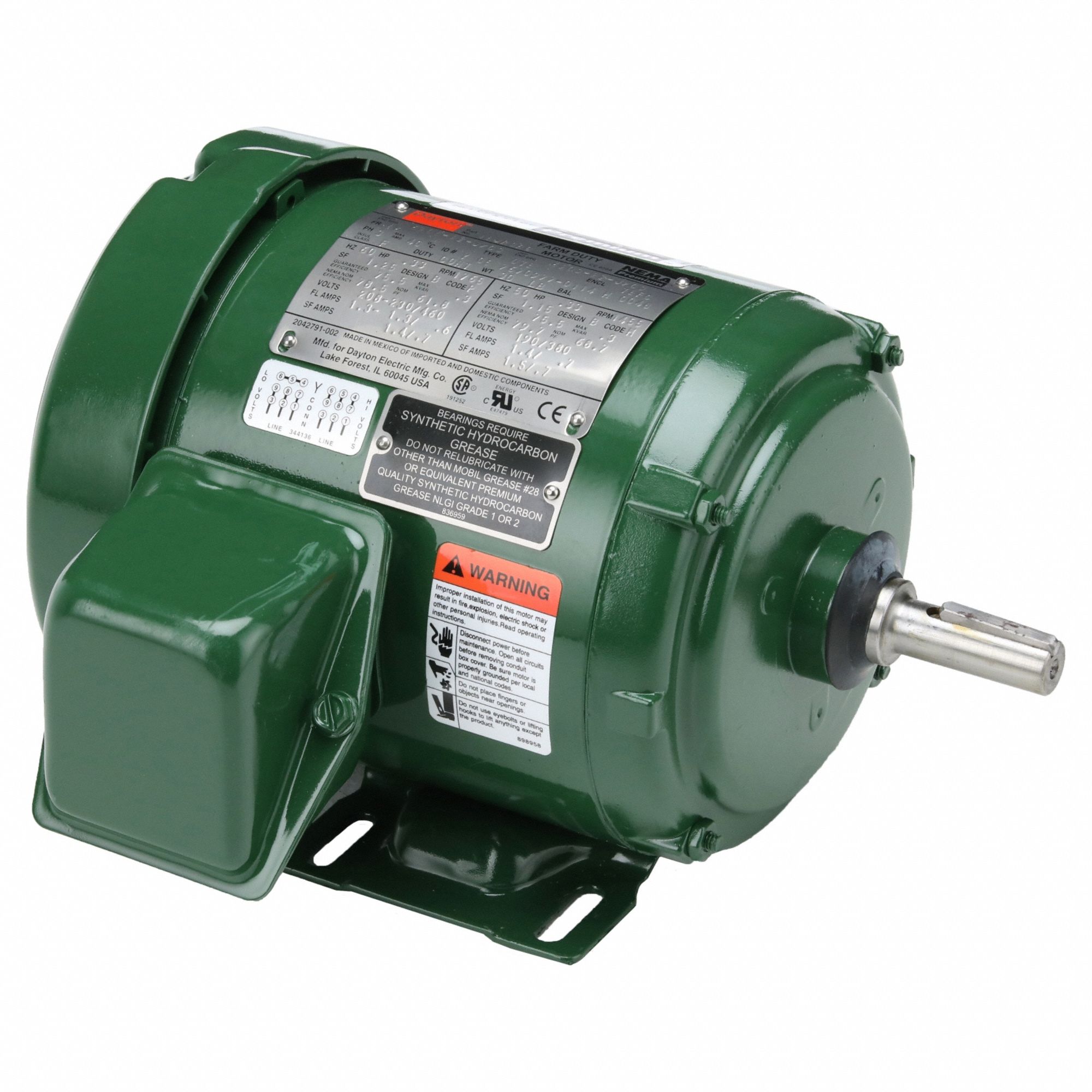 Farm Duty Motor: Three Phase, Rigid Base, Three-Phase, 1/3 hp, 1, 765 RPM, 56 Frame Size, F