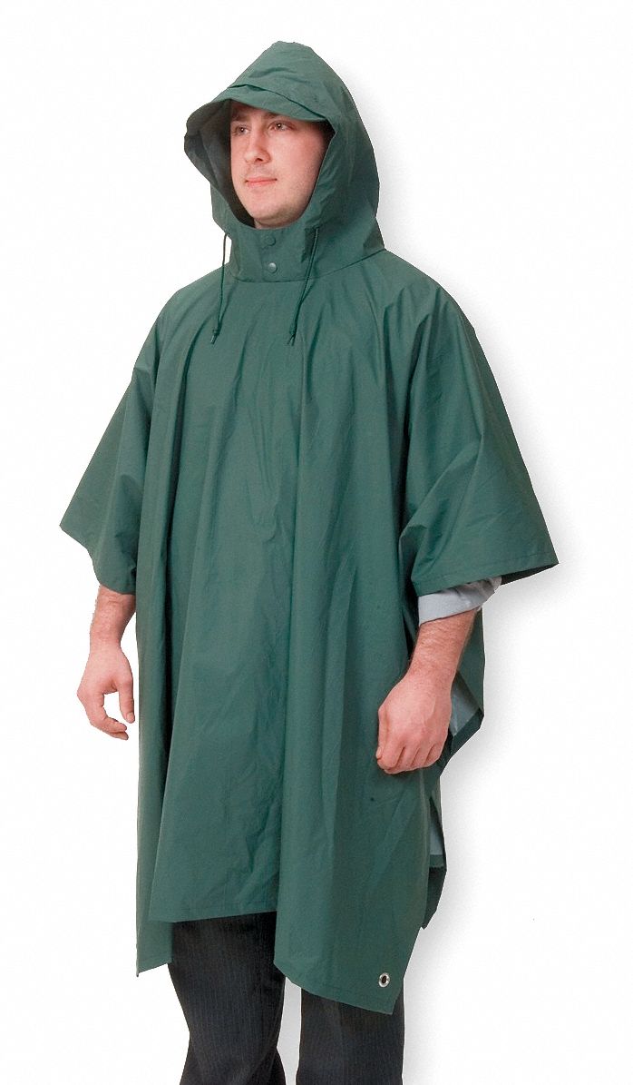 Green, Nylon/PVC, Rain Poncho - 1EJY1|1EJY1 - Grainger