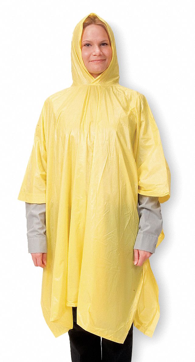 CONDOR Disposable Rain Poncho, Yellow, PVC, Fits Chest Size: 52 in to ...