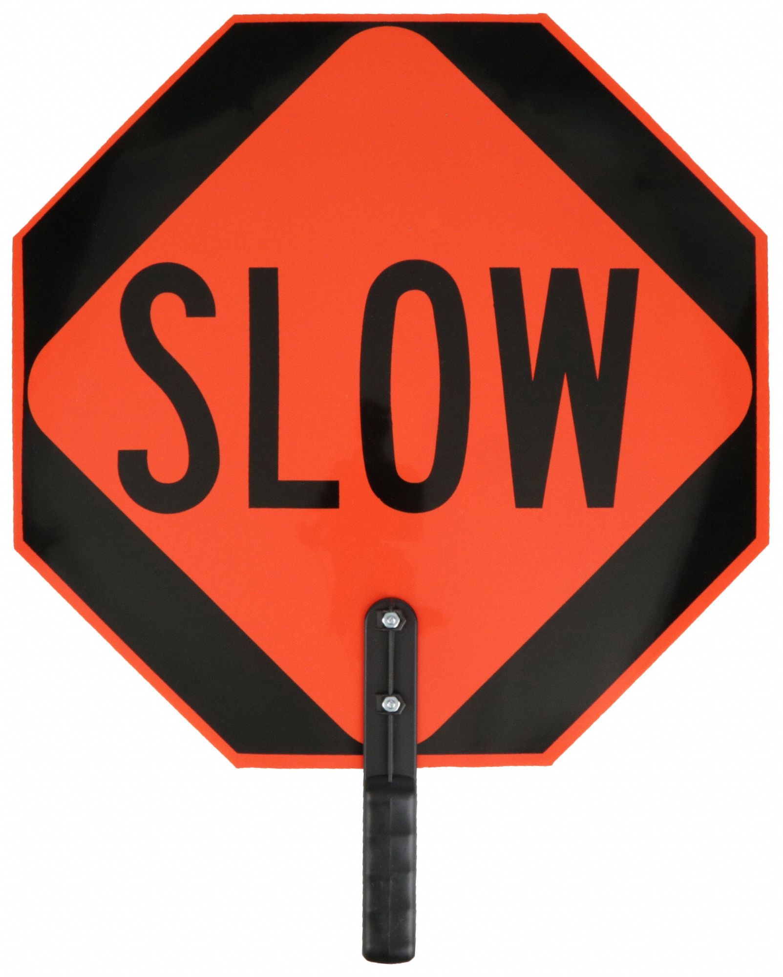 TRAFFIC PADDLE SIGN, 27 X 18 IN, HANDLE, 'STOP'/'SLOW', PLASTIC