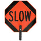 TRAFFIC PADDLE SIGN, 27 X 18 IN, HANDLE, 'STOP'/'SLOW', PLASTIC