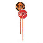 POLE MOUNTED TRAFFIC PADDLE SIGN, 105 X 24 IN, HANDLE, 'STOP'/'SLOW', RED/ORANGE