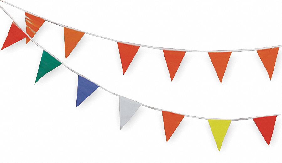 Pennants: 12 in Ht, 9 in Wd, 60 ft Overall Lg, Vinyl, Multicolor