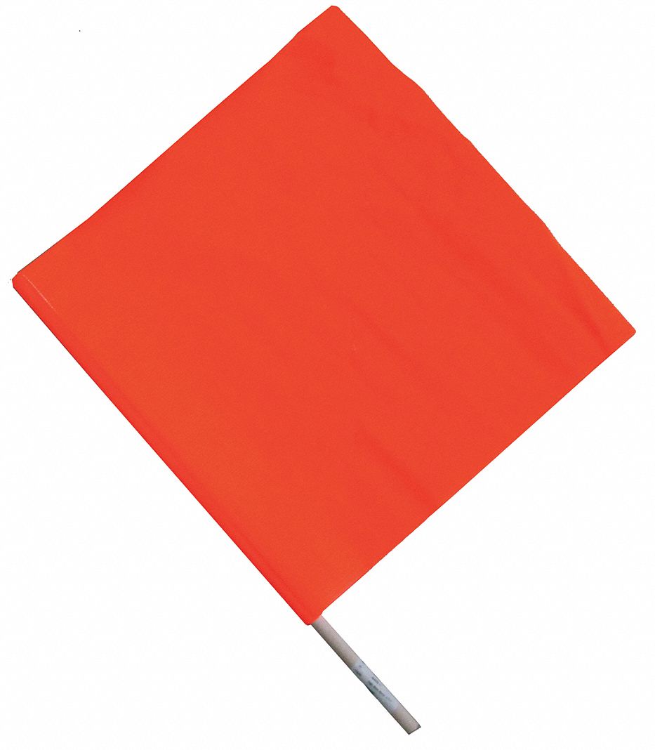 DRAPEAU D'AVERTISSEMENT/DE CIRCULATION PORTATIF, CHEVILLE 24PO, ESPACE VIERGE, ORANGE, 18X18PO