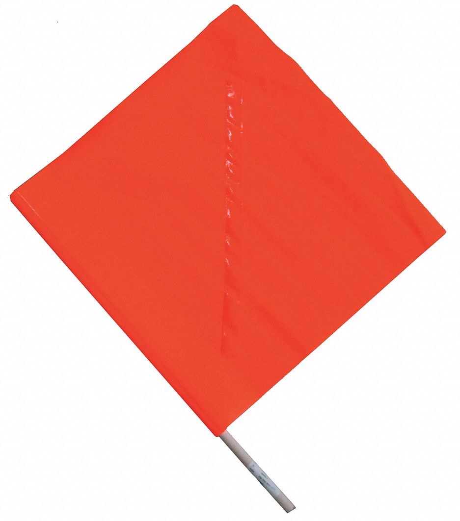 HANDHELD WARNING/TRAFFIC FLAG, 24 IN DOWEL W/ DIAGONAL STAY, BLANK, ORANGE, 18X18 IN