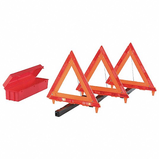 Roadside Emergency Kit with Warning Triangle: 3 Triangles, 3 Pieces, 5 in Overall Ht