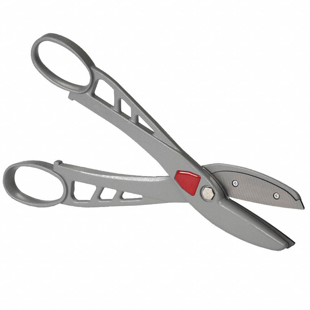 Tinners Snip: Straight, 14 in Overall Lg, 12 in Cutting Lg, Steel, Plastic, Aluminum
