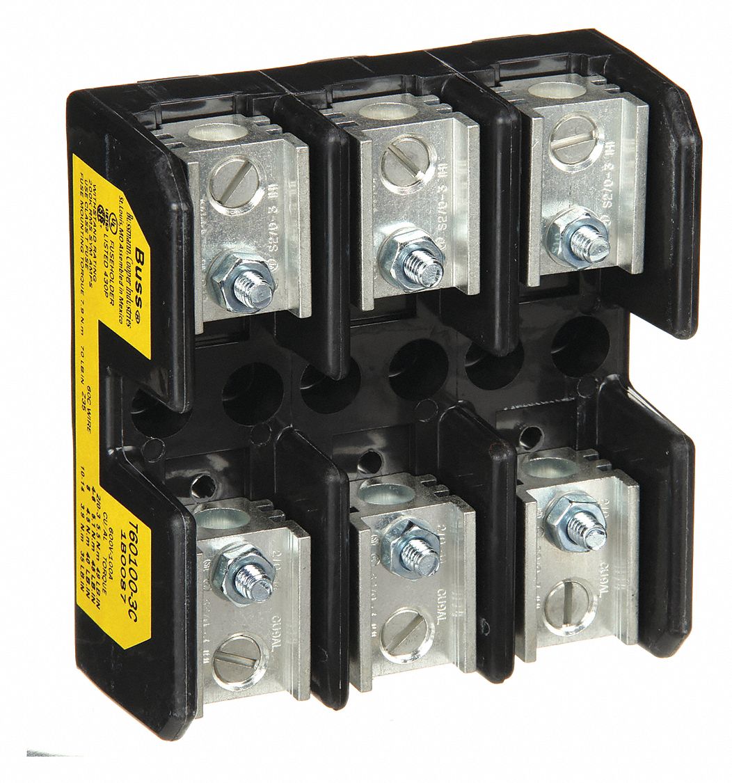 FUSE BLOCK, FITS INDUSTRIAL FUSE TYPE, 3 POLES, 61 TO 100 A, 600V AC/DC