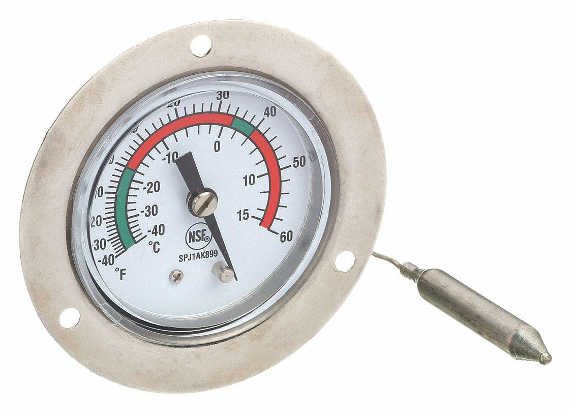 Analog Panel Mount Thermometer: -40° to 60°F/-40° to 15°C, 2 in Dial Dia