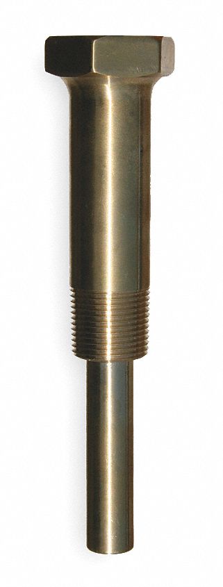 Industrial Thermowell, Lagging, Brass, 3/4 in NPT, Insertion Length 1.7 ...