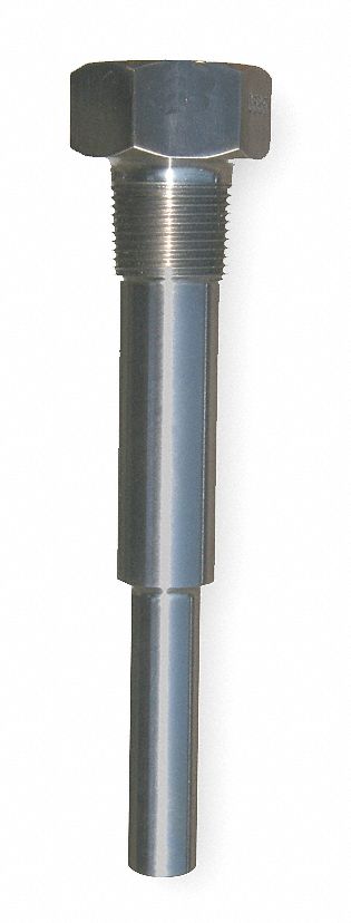 Threaded Thermowell: Stainless Steel, 3/4 in MNPT, For 3 1/2 in Stem Lg