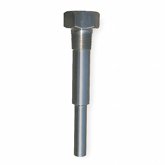 Threaded Thermowell: Stainless Steel, 3/4 in MNPT, For 3 1/2 in Stem Lg