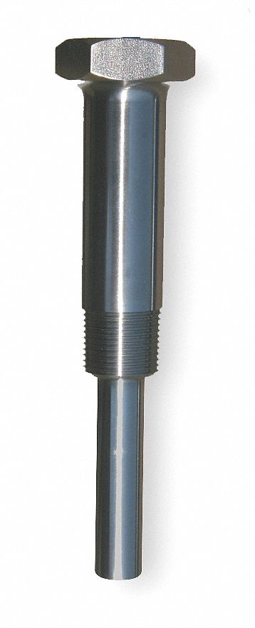 Threaded Thermowell: Stainless Steel, 3/4 in MNPT, For 3 1/2 in Stem Lg, 1 in Insertion Lg