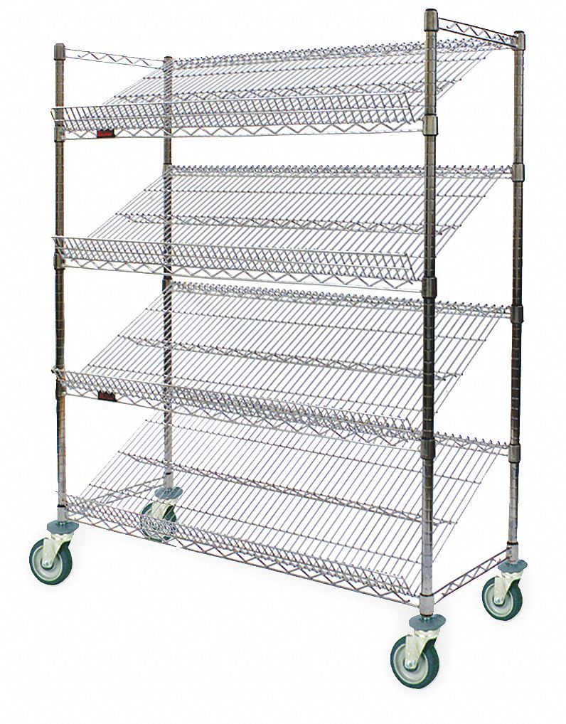 GRAINGER APPROVED Utility Cart with Angled Lipped Wire Shelves: 300 lb Load  Capacity, Silver, Steel