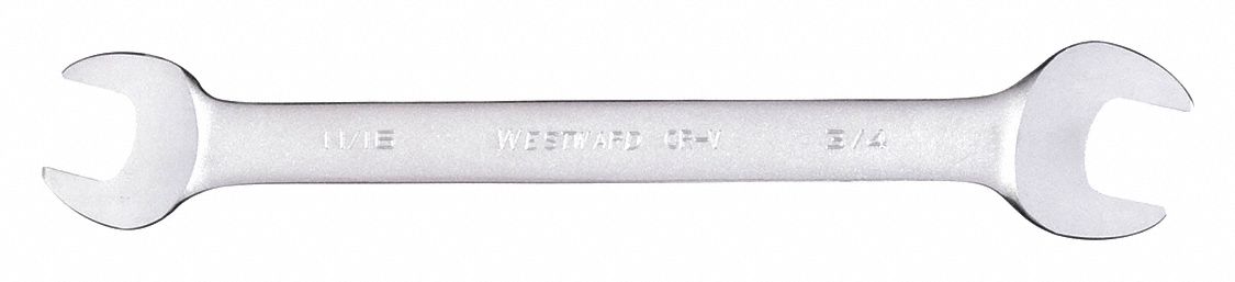 OPEN END WRENCH, ALLOY STEEL, SATIN, 11/16 IN/¾ IN HEAD SIZE, 9 IN OVERALL L, STANDARD