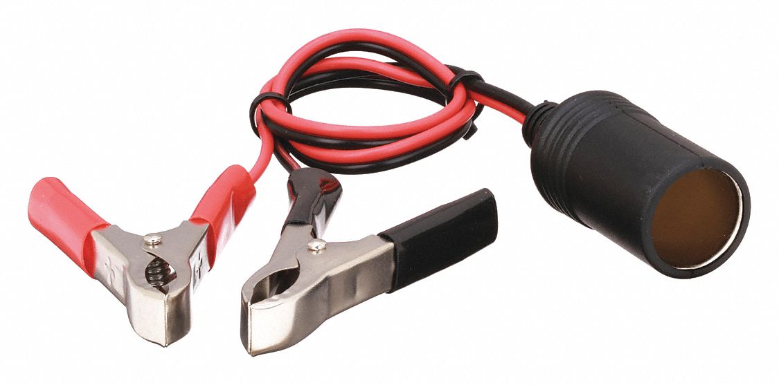 Single Socket Power Adapter: Plug Adapter, 1 Connections, 16 in Cord Lg, Black/Red/Silver