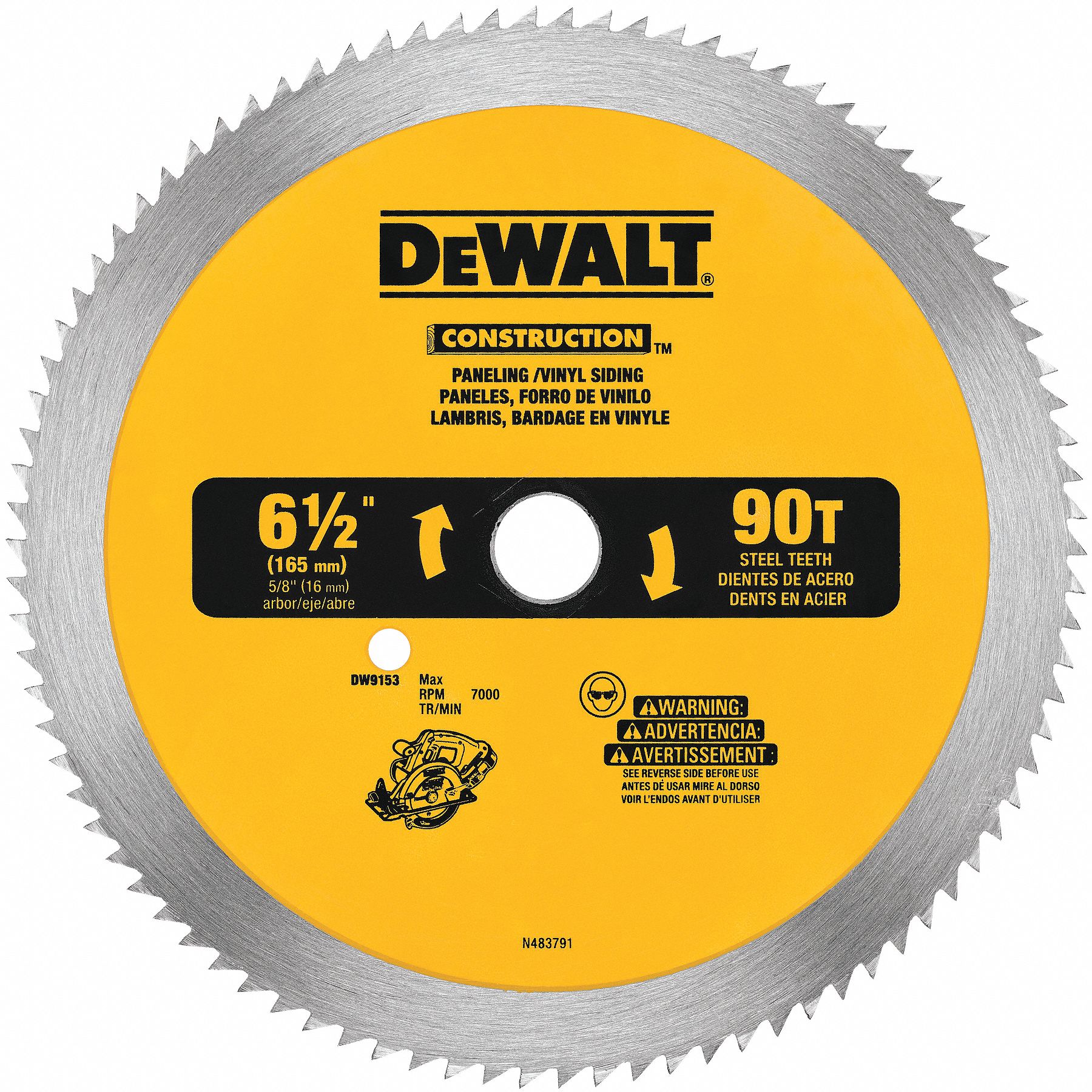 DEWALT Circular Saw Blade 6 1 2 in Blade Dia. 90 Teeth 0.059 in Cut Wd 5 8 in Arbor Size