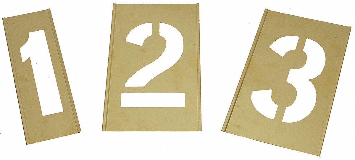 Stencil Set: 0 to 9/Period (.), 10 in Character Ht, 5 in Character Wd, Brass