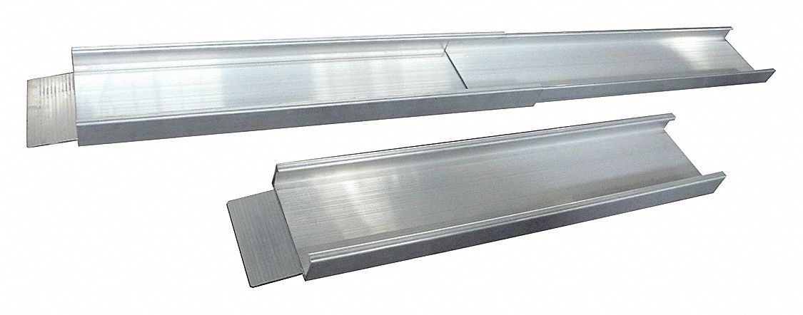 Wheelchair Ramp: Wheelchair Ramp, Silver, 4 1/6 ft Retracted Lg, ADA, 1 in Min Service Ht, 1 PR