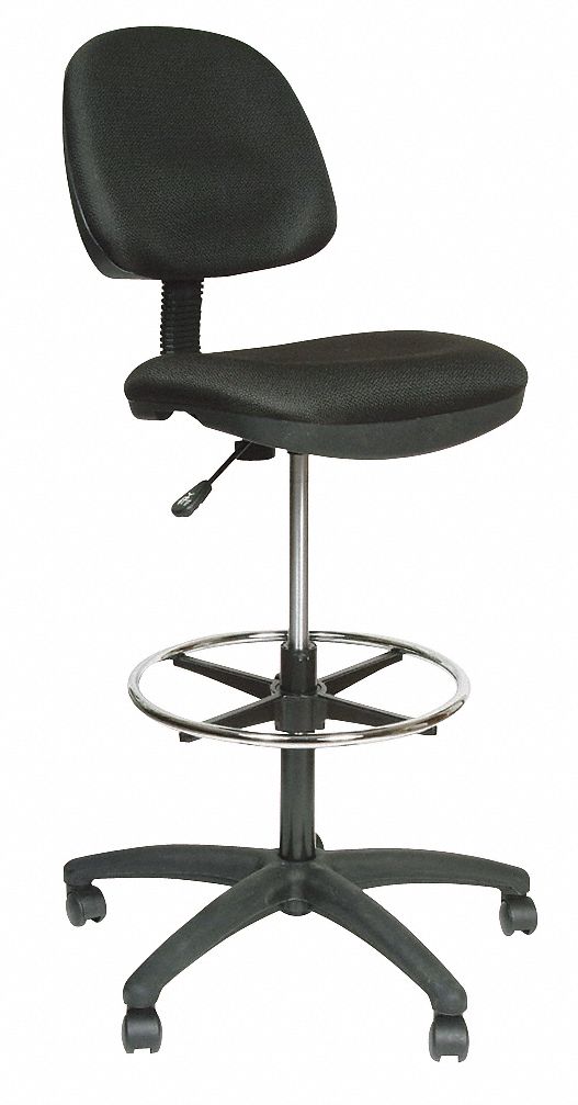 GRAINGER APPROVED Drafting Chair, Drafting Chair, Black, Fabric, 24 in