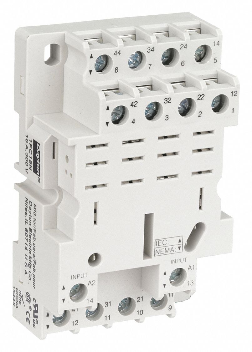 RELAY SOCKET, 16 A RATING, DIN-RAIL AND SURFACE SOCKET MOUNTING, 14 PINS, F SOCKET