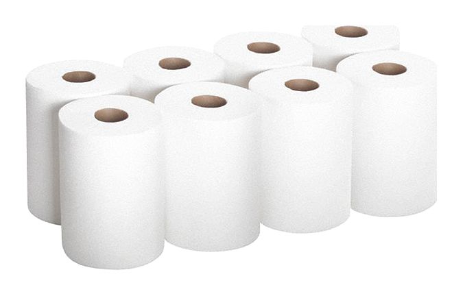 Paper Towel Roll: White, 7 3/4 in Roll Wd, 160 ft Roll Lg, 14 3/4 in Sheet Lg, 8 PK