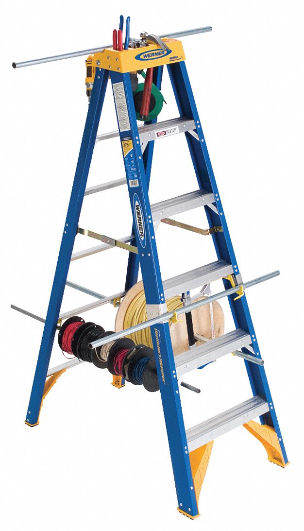 WERNER, 8 ft Ladder Ht, 7 Steps, Stepladder 1FCF3OBEL08 Grainger