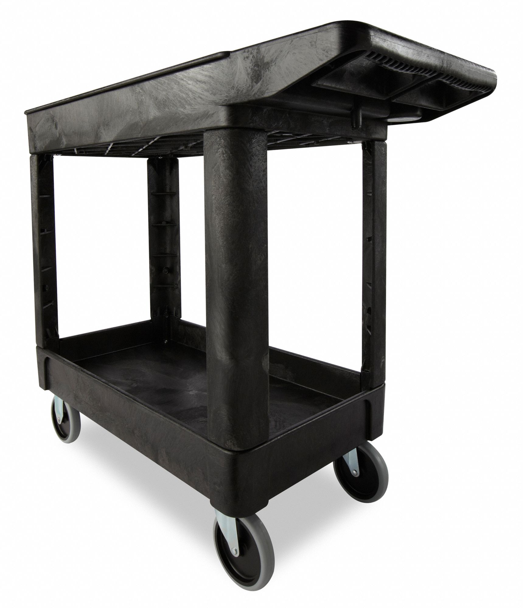 Rubbermaid FG450089BLA Black Small Lipped Two Shelf Utility Cart with  Extended Handle