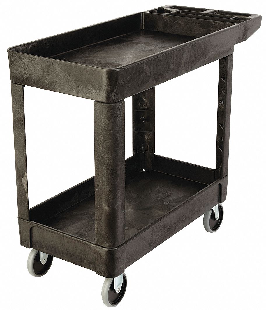 Rubbermaid® Commercial Heavy-Duty Utility Cart with Lipped Shelves,  Plastic, 2 Shelves, 500 lb Capacity, 25.9 x 45.2 x 32.2, Beige