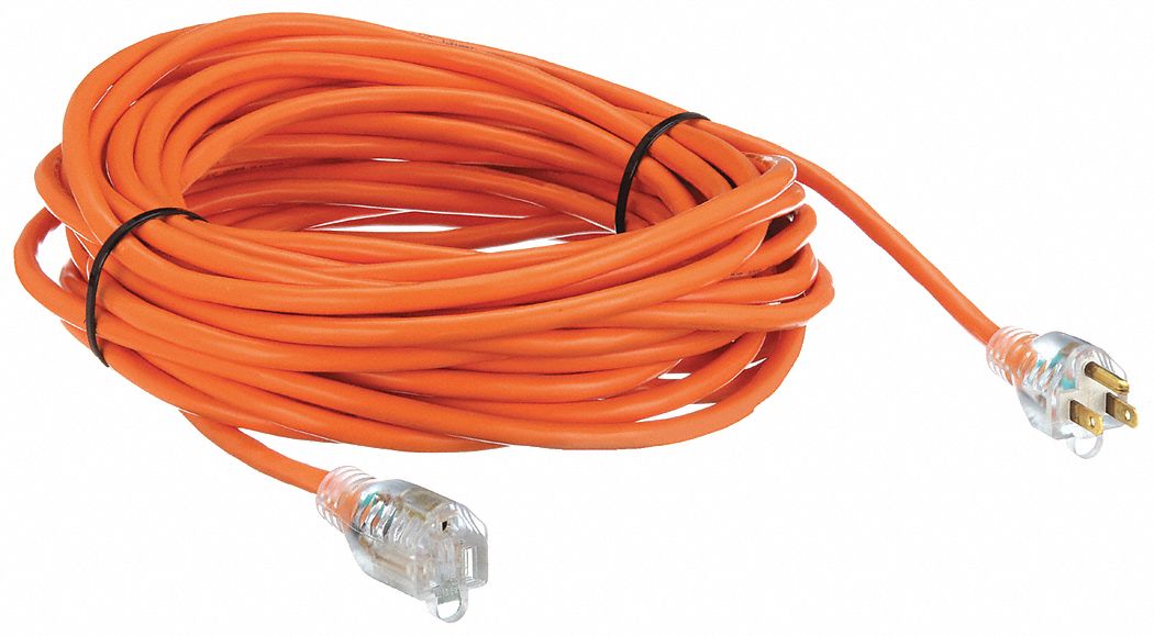 LIGHTED EXTENSION CORD, 50 FT CORD, 16 AWG WIRE SIZE, 16/3, SJTW, NEMA 5-15P, ORANGE