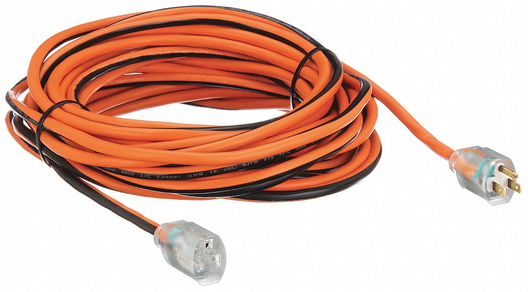 LIGHTED EXTENSION CORD, 50 FT CORD, 14 AWG WIRE SIZE, 14/3, SJTW, NEMA 5-15P