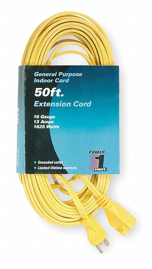 13A or 1625W Extension Cord 50FT 3 Pronged 16AWG 125V 