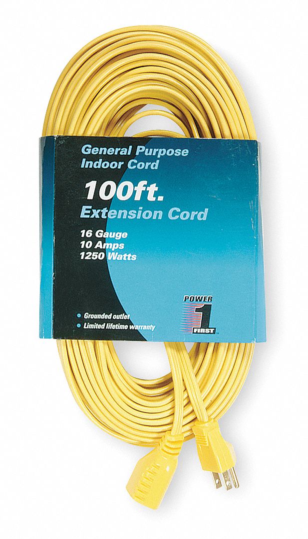 POWER FIRST Extension Cord 100 ft Cord Lg, 16 AWG Wire Size, SPT2