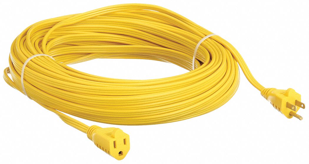 EXTENSION CORD, 100 FT CORD, 16 AWG WIRE SIZE, 16/3, SPT-2, NEMA 5-15P, YELLOW