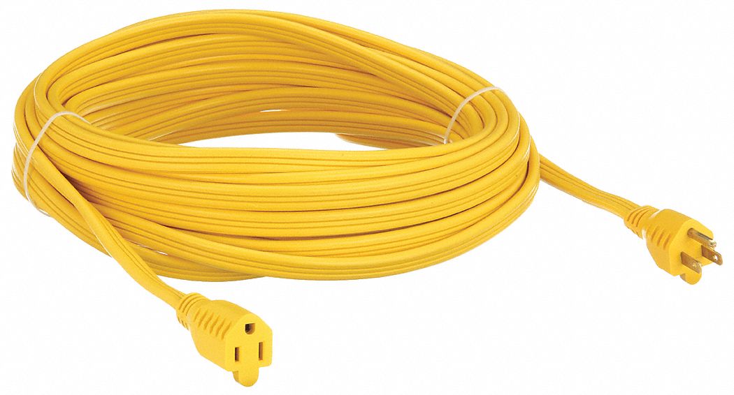 EXTENSION CORD, 50 FT CORD, 14 AWG WIRE SIZE, 14/3, SPT-3, NEMA 5-15P, YELLOW