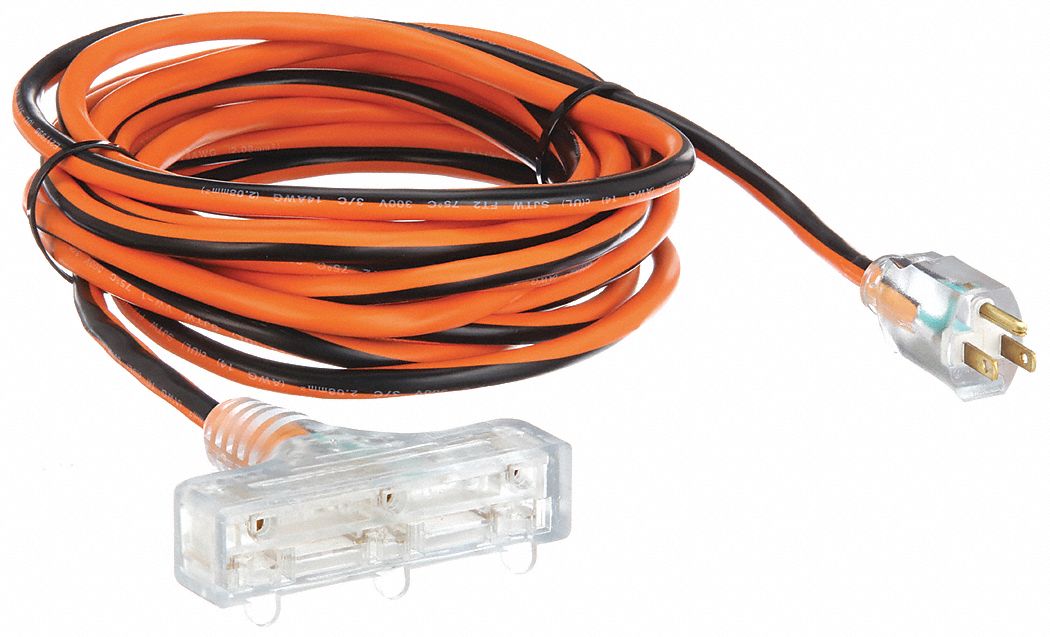 LIGHTED EXTENSION CORD, 25 FT, 14 AWG WIRE SIZE, 14/3, SJTW, NEMA 5-15P, T-SHAPE