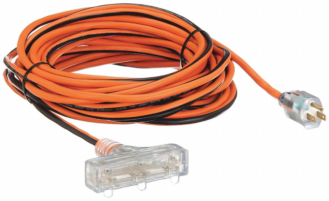 LIGHTED EXTENSION CORD, 50 FT, 14 AWG WIRE SIZE, 14/3, SJTW, NEMA 5-15P, T-SHAPE