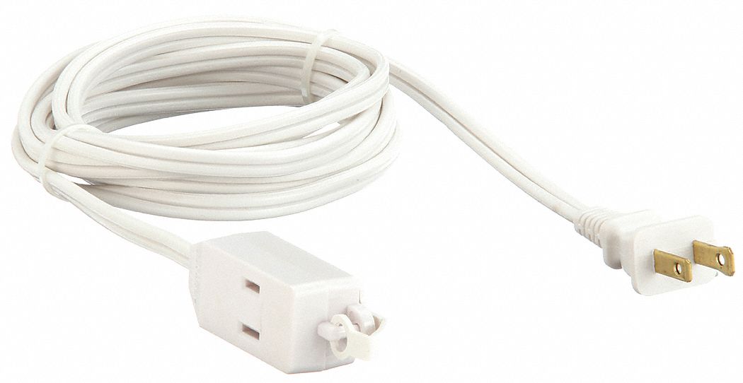 EXTENSION CORD, 9 FT CORD, 16 AWG WIRE SIZE, 16/2, SPT-2, NEMA 1-15P, WHITE, BLOCK