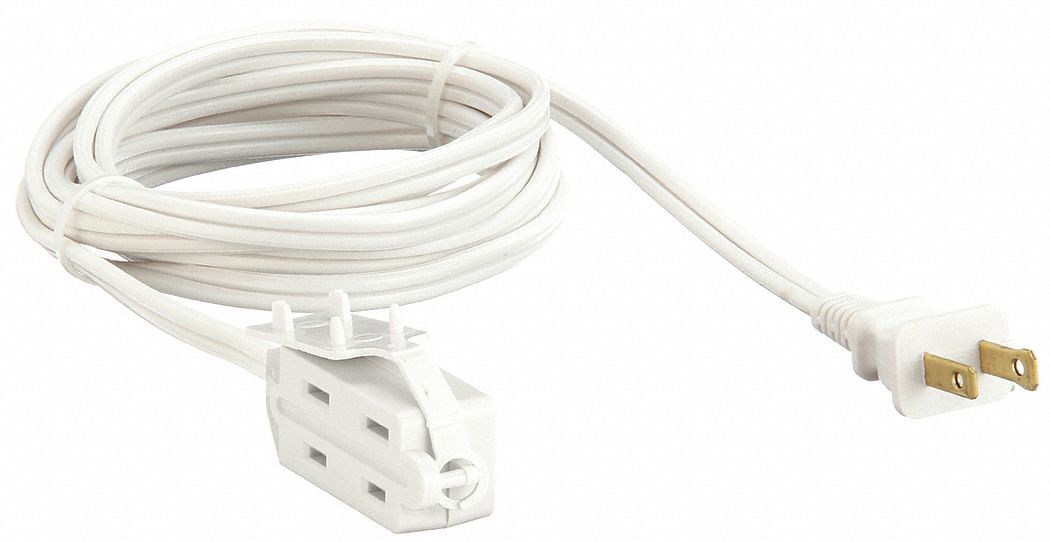 POWER FIRST EXTENSION CORD, 15 FT CORD, 16 AWG WIRE SIZE, 16/2, SPT-2, NEMA  1-15P, WHITE, BLOCK - Extension Cords - GGE1FD70