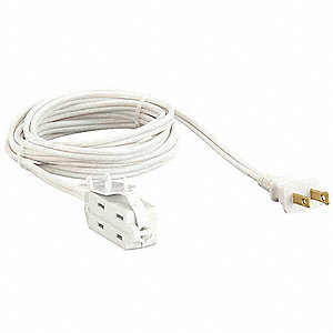 EXTENSION CORD, 15 FT CORD, 16 AWG WIRE SIZE, 16/2, SPT-2, NEMA 1-15P, WHITE, BLOCK