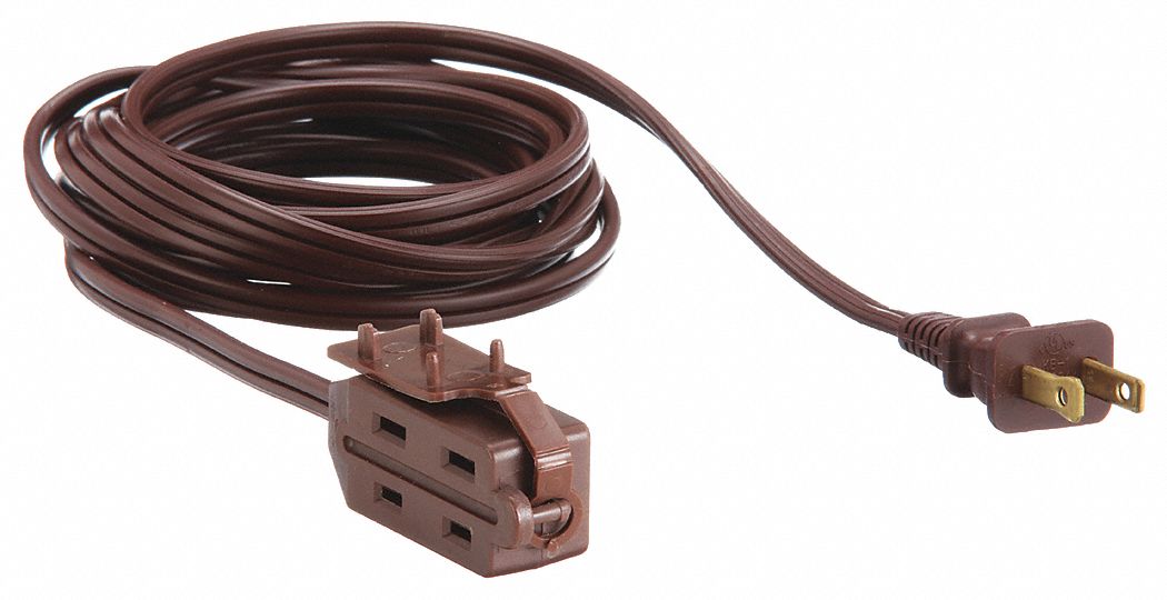 POWER FIRST Extension Cord: 15 ft Cord Lg, 16 AWG Wire Size, 16/2, SPT-2,  NEMA 1-15P, Brown, Block
