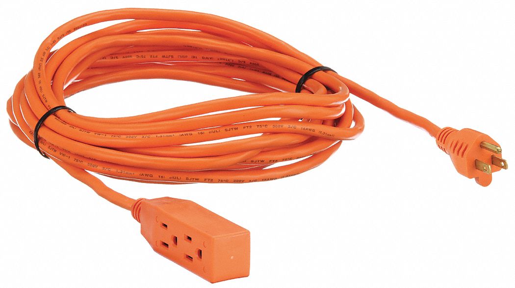 POWER FIRST EXTENSION CORD, 25 FT CORD, 16 AWG WIRE SIZE, 16/3, SJT, NEMA  5-15P, ORANGE, BLOCK - Extension Cords - GGE1FD73