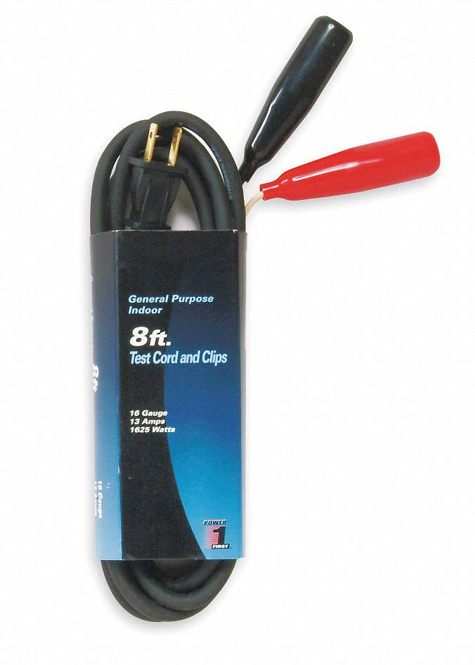 POWER FIRST Test Cord and Clip, 16 AWG, Number of Conductors 2, Rubber