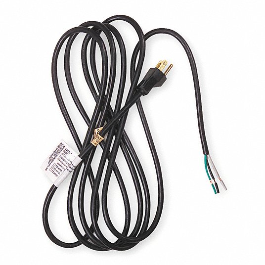 Power Cord: 18 AWG Wire Size, 8 ft Cord Lg, Bare Leads, 10 A Max. Amps, PVC, SJT