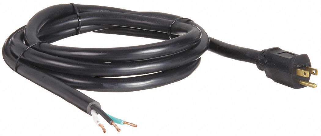 POWER CORD, 12 AWG WIRE SIZE, 8 FT CORD, BARE LEADS, 15 A MAX, PVC, ST, NEMA 5-15P