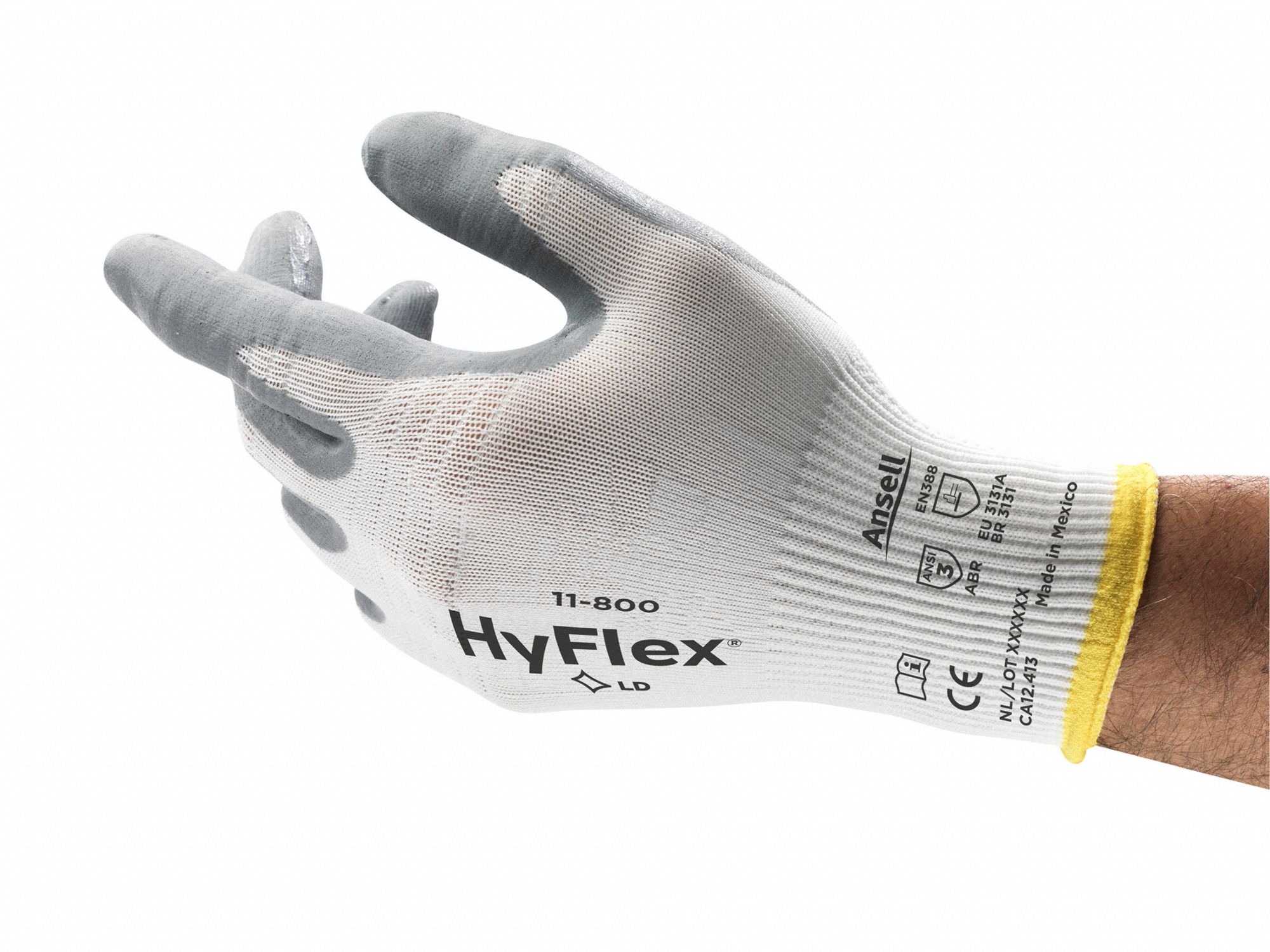 HYFLEX Coated Gloves L ( 9 ), Sandy, Foam Nitrile, Palm, Dipped, ANSI
