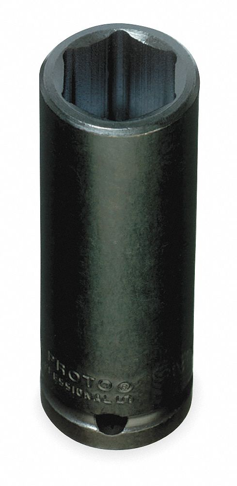 Impact Socket: 1/2 in Drive Size, Metric, 28 mm Socket Size, 6-Point, Deep, Black Oxide